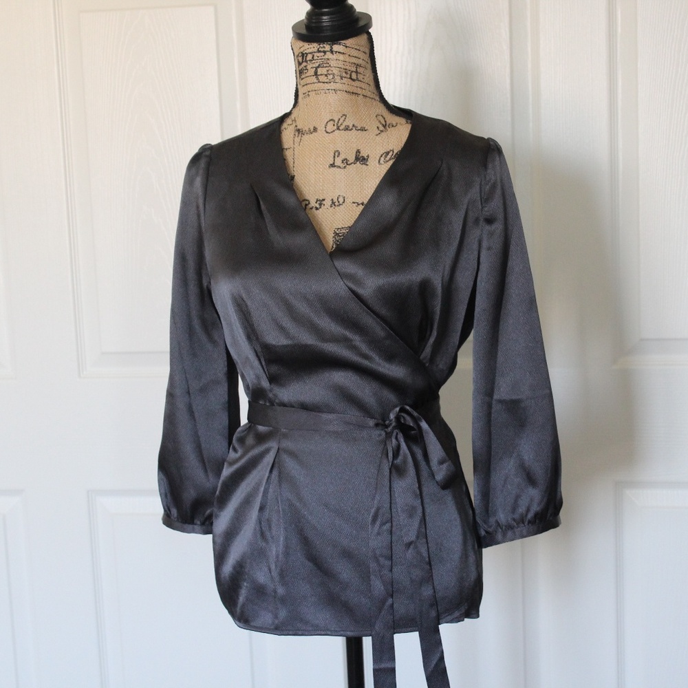 Black Silky Wrap Blouse
